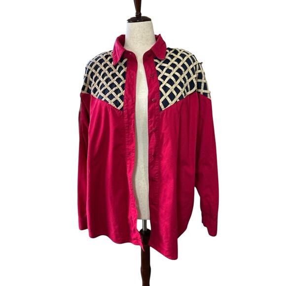 Vtg 90s Ozark Mountain Cowgirl Western Big Yoke Hot Pink Southwestern Shirt 20W - Picture 10 of 12
